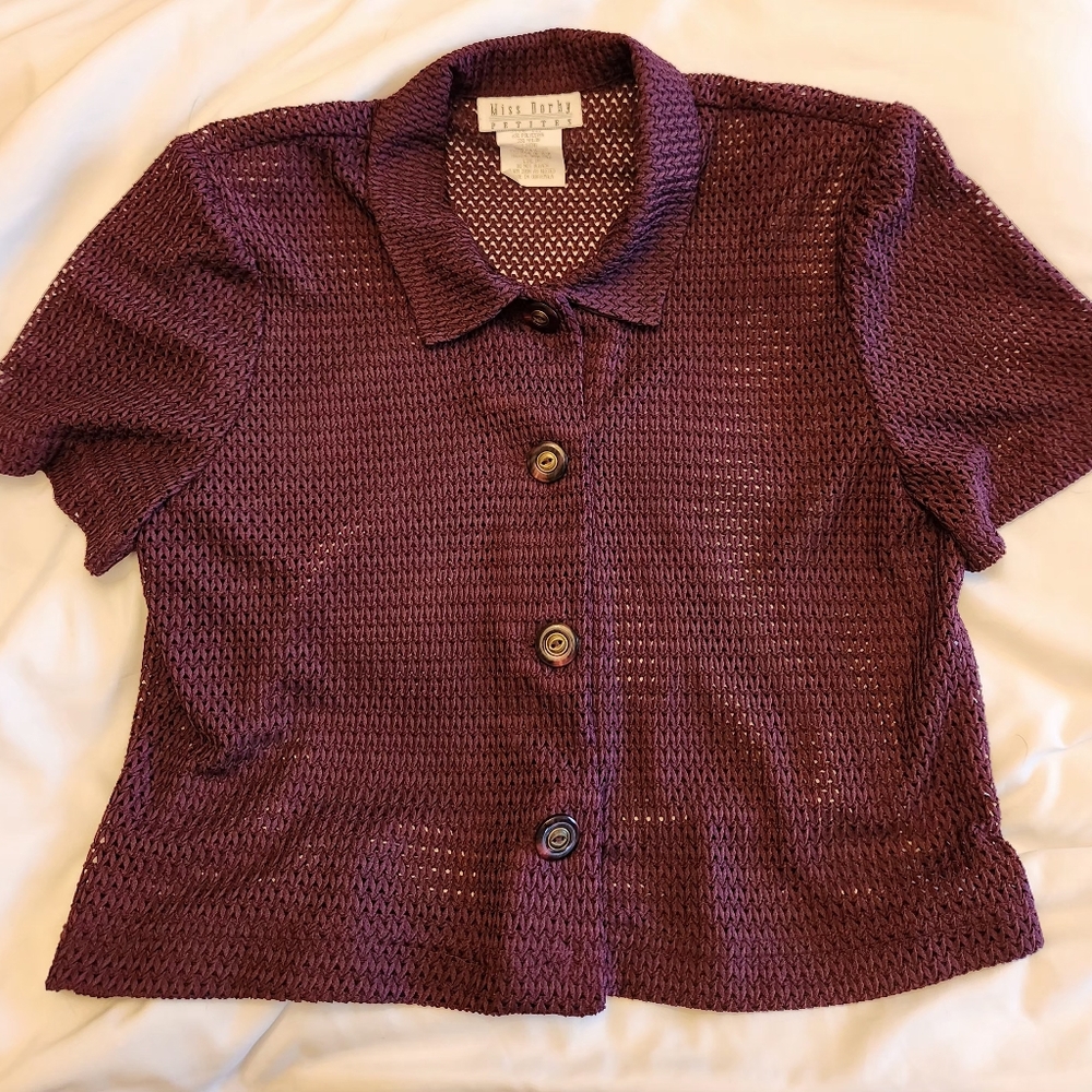 Miss Dorby Petites Plum Button-Down Knit Shirt 12P